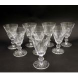 Waterford : a set of 8 pedestal white wine glasses , 7 marked under ,