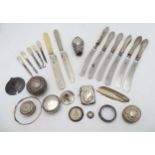 Assorted items to include various silver handled manicure items,