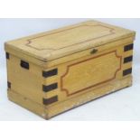 A Victorian scumbled pine painted box flanked by wrought iron handles and with decorative brackets.