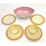 A quantity of ceramics comprising a Maling lustre ware oval bowl of daffodil and tulip pattern,