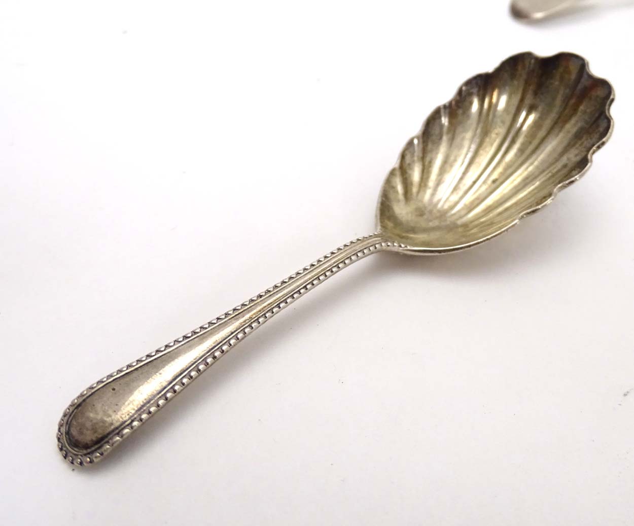 Three silver caddy spoons one hallmarked London 1893 maker Robert Stebbings with shell formed bowl, - Image 3 of 17