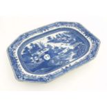 An 18thC Blue and White export meat plate with octagonal formed edge,