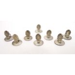 A set of 8 silver plate table place card settings / table card / menu holders with shell decoration