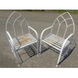 Garden & Architectural , Salvage : a pair of early 20 thC white painted iron single Garden chairs ,