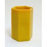 A Chinese yellow Peking glass brush pot of hexagonal form 5 1/4" high CONDITION: