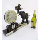 Impressive Art Deco Clock : an Irenee Rochard (1906-1984) signed tiger and elephant sculptural