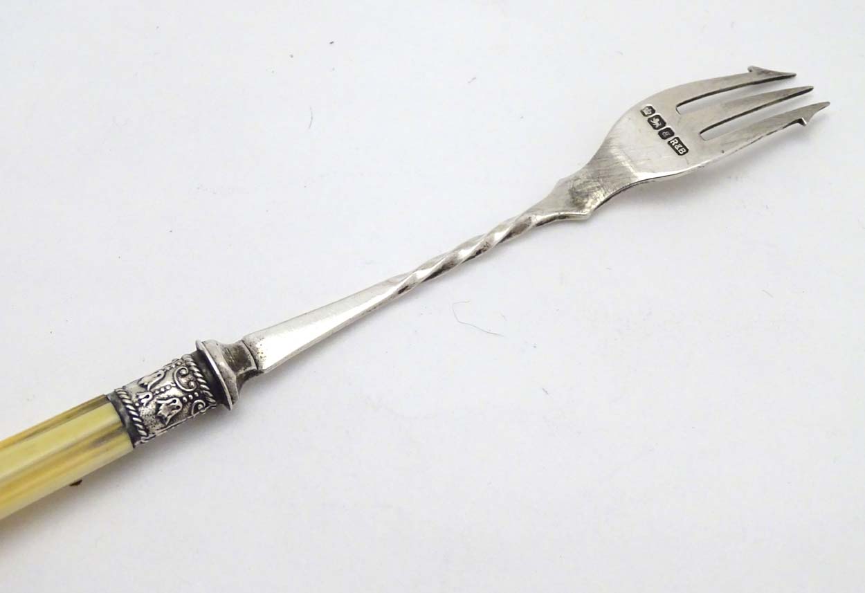 A pair of silver pickle forks with ivory handles. - Image 5 of 9