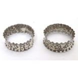 A pair of silver napkin rings hallmarked Birmingham 1898 maker Henry Williamson Ltd (2) (16g)