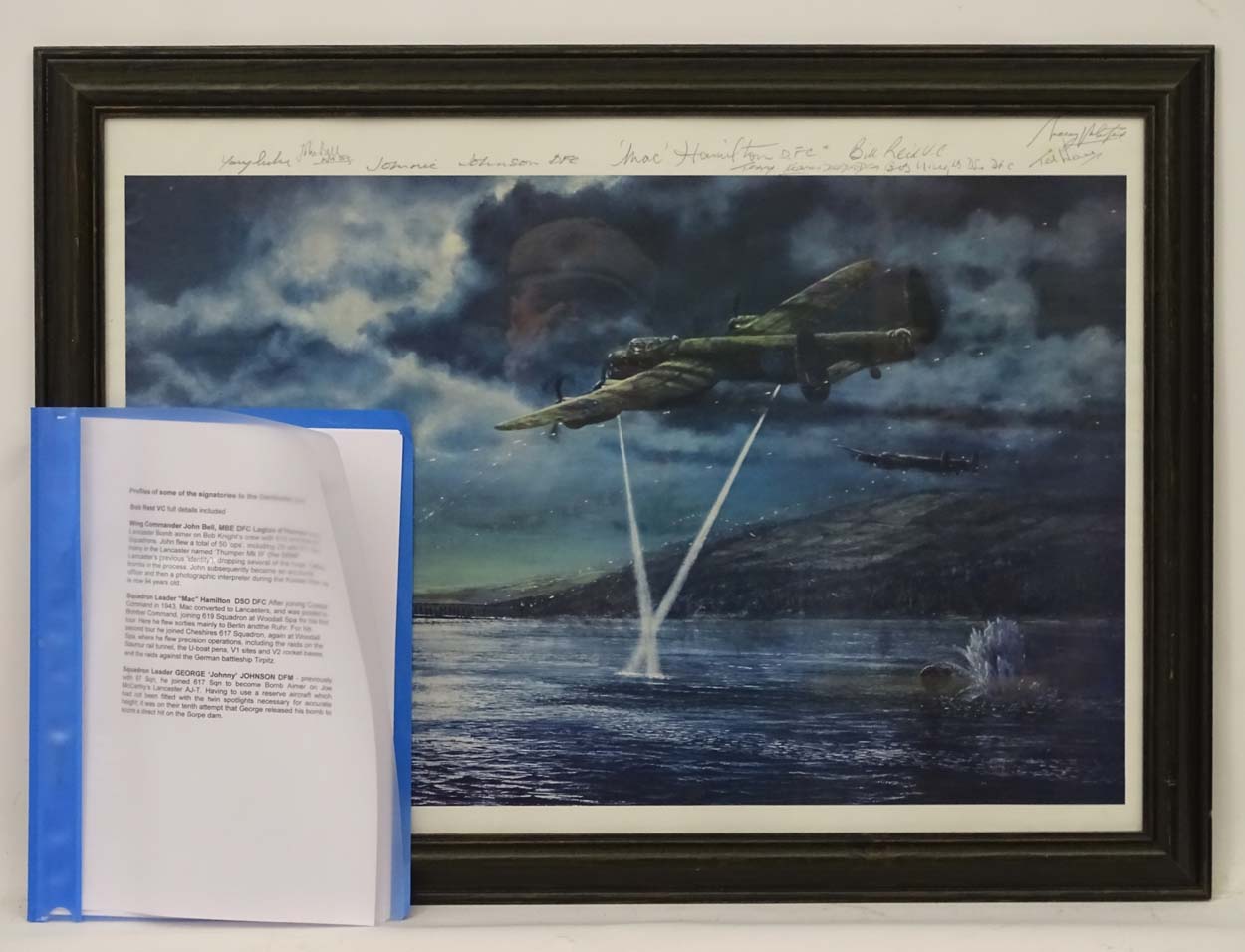 Militaria : A polychrome print depicting action from Operation Chastise, the 'Dambusters' raid.