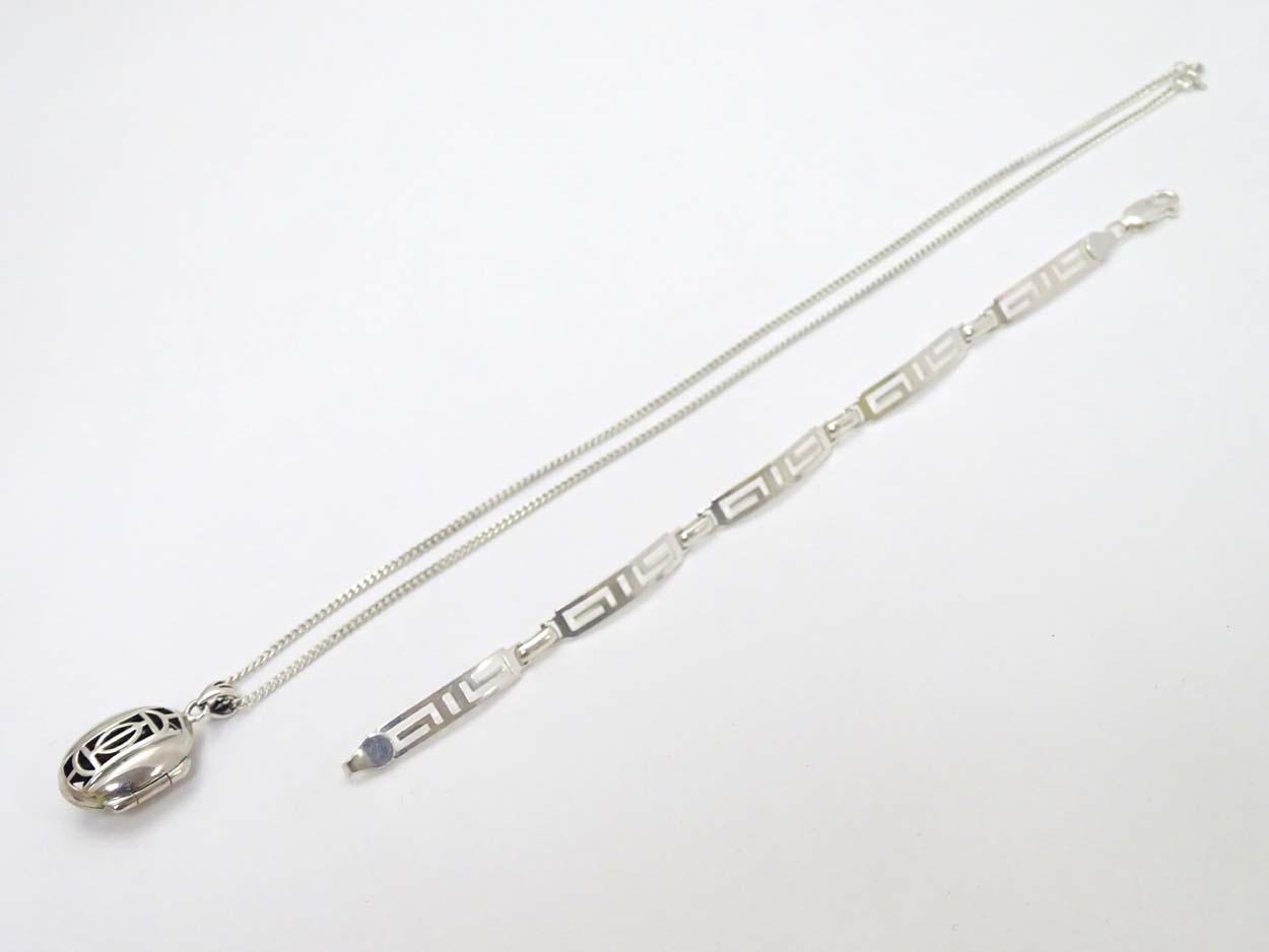 A silver bracelet with Greek Key decoration together with a silver necklace with pendant inspired - Image 6 of 7