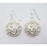 A pair of silver drop earrings with flower head detail 1" long CONDITION: Please