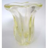 Glass : ' Sevres France ' organic form yellow crystal vase , marked under ,