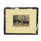 WD Davis mid XX, Signed etching, ' Butterfield Bushes ' , collecting wood in the winter,
