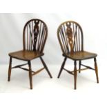Two 19thC Windsor chairs, both with pierced back splat and bracing spindles,