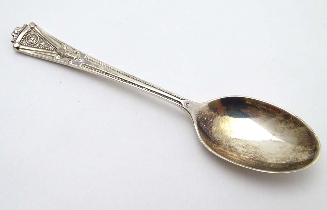 A cased set of 6 silver teaspoons having unusual celtic like decoration with wild boar head detail. - Image 8 of 13