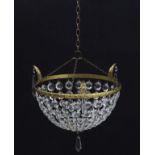 Lighting - an early 20thC cut glass and brass drop bag light fitting , measuring 10” diameter.