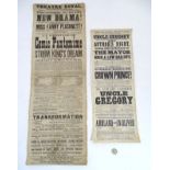 Theatrical interest: Two 19thC hand bills mounted on thick paper advertising theatre programmes,