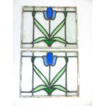 Two stain glass panels with tulip decoration,