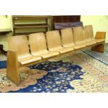 Vintage Retro : An unusual blonde 6 seat pre-formed laminate bench / waiting room pew,