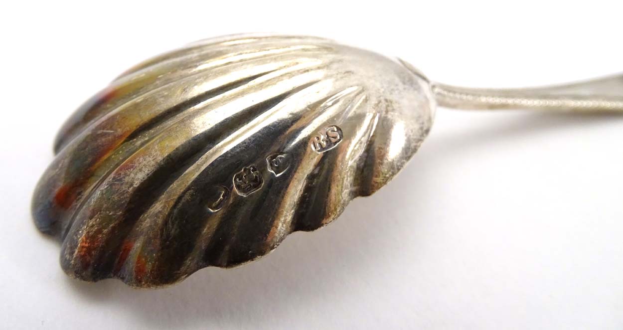 Three silver caddy spoons one hallmarked London 1893 maker Robert Stebbings with shell formed bowl, - Image 6 of 17
