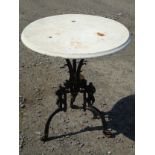 Garden & Architectural , Salvage : a painted cast iron circular white marble topped table ,