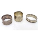 3 various silver napkin rings: Sheffield 1937 maker Viners Ltd.