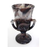 Glass : a North Country(Davidson ) pedestal cup with three handles and impressed.