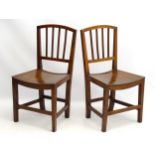 A pair of late 18thC East Anglian side chairs with squared back rest containing reeded supports,