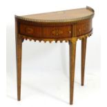 18 th C Dutch inlaid Satinwood Demi Lune table : a mahogany cross banded Sheraton type fan inlaid