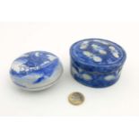 A Chinese blue and white circular lidded inkstone,