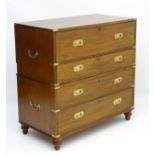 An early / mid 19thC mahogany “Gillows” secretaire campaign chest with typical brass fittings to