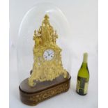 19 thC Ormolu clock & dome with music box in base : an 8 day ormolou and white marble 8 day clock