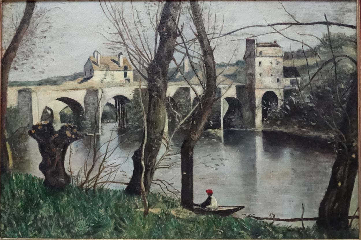 Ena D Biddle after Camille Corot, Oil on Artist's Board, ' The Bridge at Nantes ', Labelled verso. - Image 4 of 4