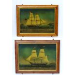 American and English Maritime, Reverse Glass coloured prints , a pair,