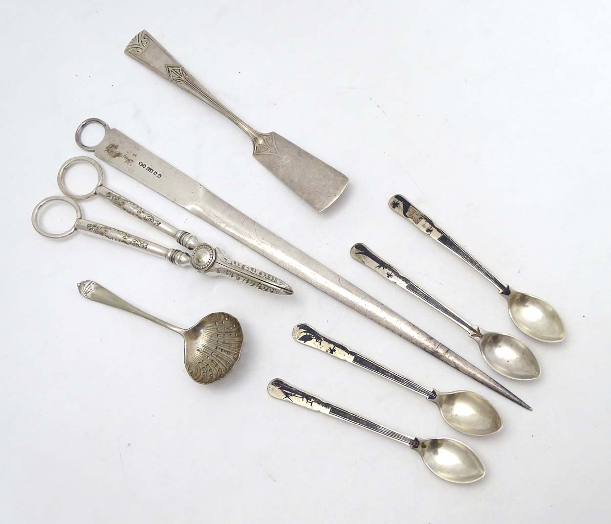 Assorted silver plated wares to include meat skewer,