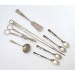 Assorted silver plated wares to include meat skewer,