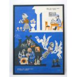 Soviet Union Propaganda Poster: A framed anti-religion soviet campaign poster "With the help of