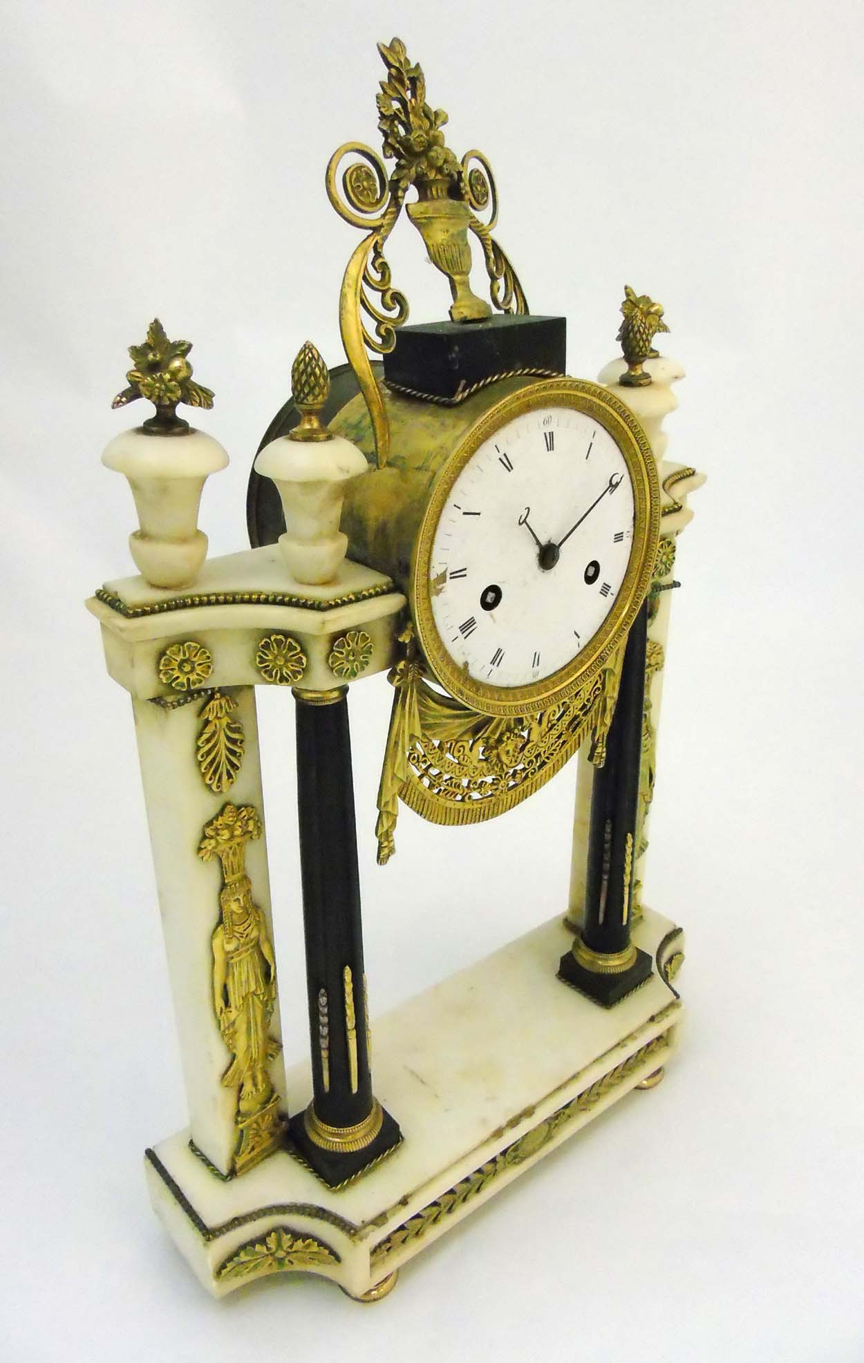 Marble Portico Clock : an Egyptian Revival white marble , Ebonised wood and brass 8 day clock , - Image 4 of 11