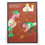 Soviet Union Propaganda Poster: A framed anti-religion soviet campaign poster depicting a young and