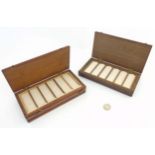 Microscope slide boxes : 2 mahogany microscope slide boxes, one for 12 slides,