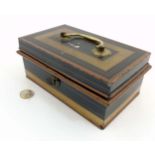 A late Victorian Japanned and painted cash box with lift out 2 sectional section and 2 lever lock.