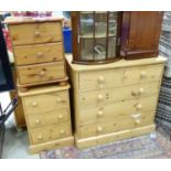 A two over three pine chest of drawers,