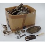 Large quantity of silver plated items to include cutlery, picture frames, sugar shakers, trays,