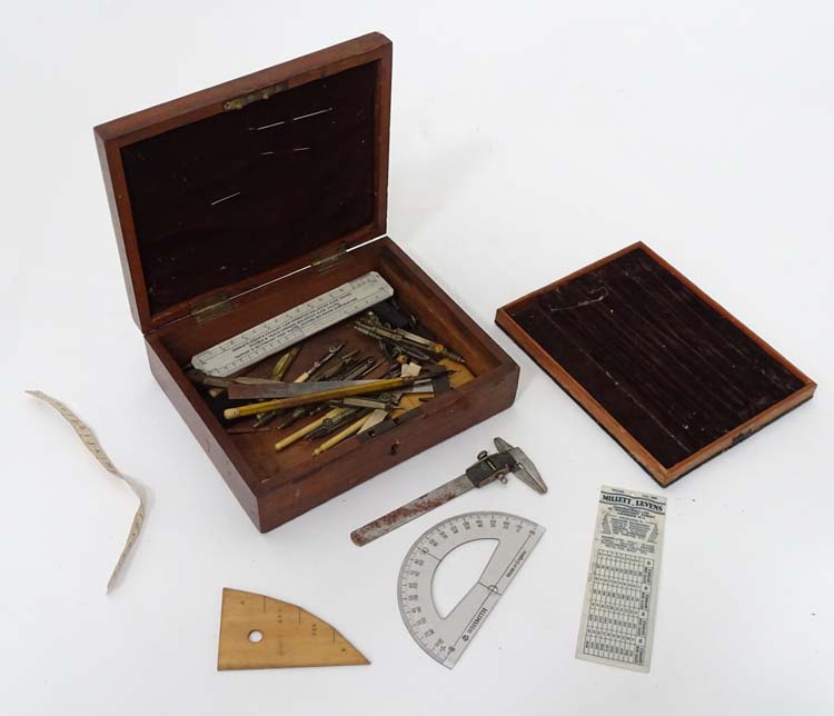 A wood box of draughtsmens drawing instruments & case CONDITION: Please Note - we