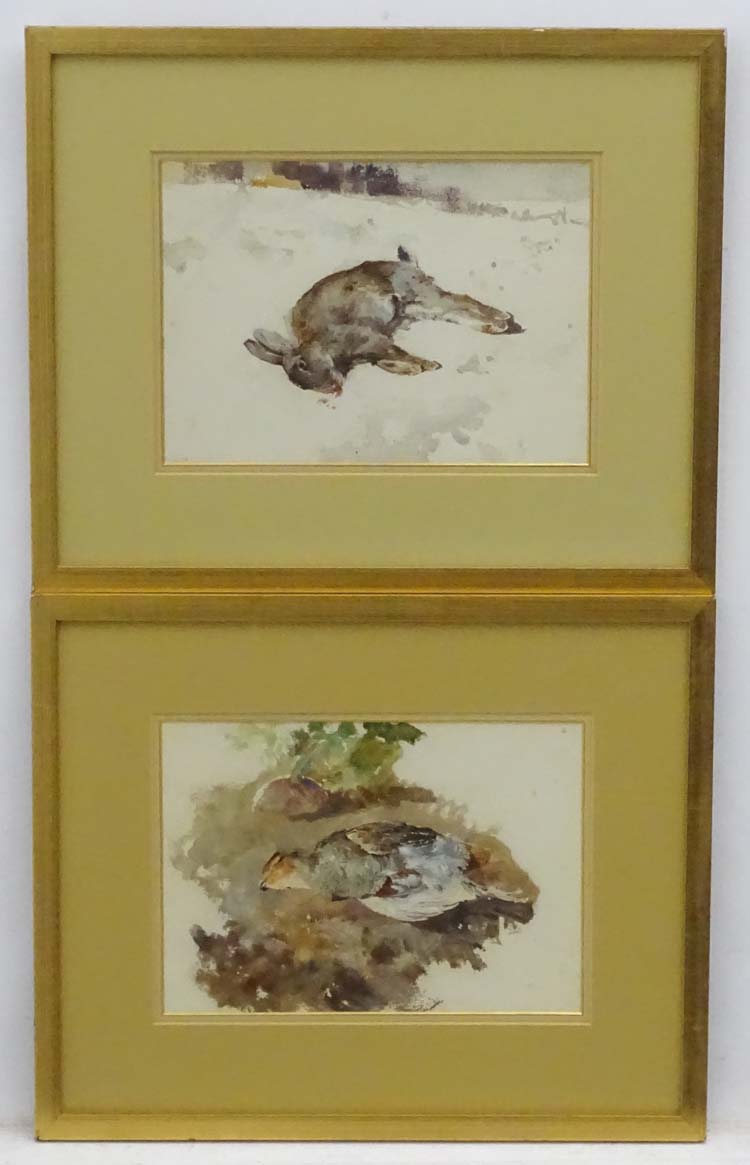 Whiteley XIX-XX, Watercolour, a pair, English Partridge & Rabbit in the snow, Each with signature,