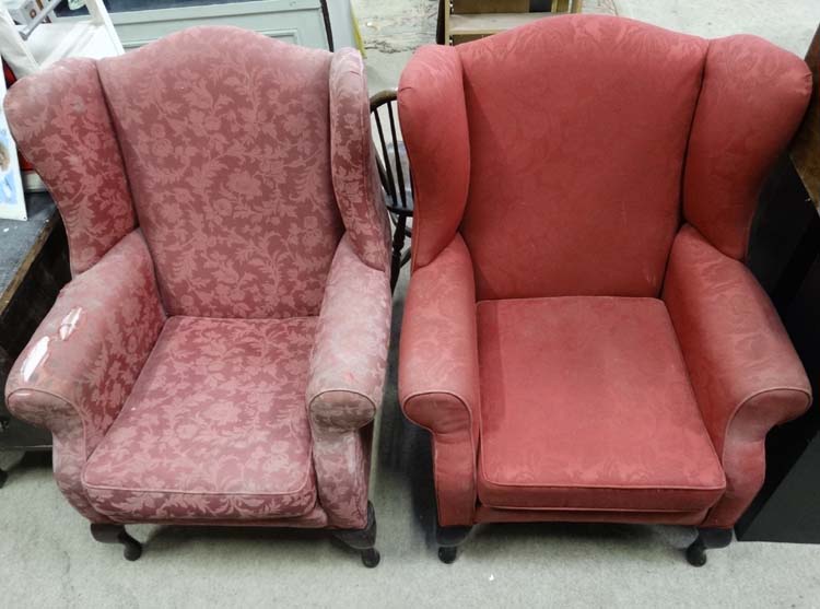 A pair of upholstered wing back armchairs for restoration CONDITION: Please Note - - Image 6 of 6