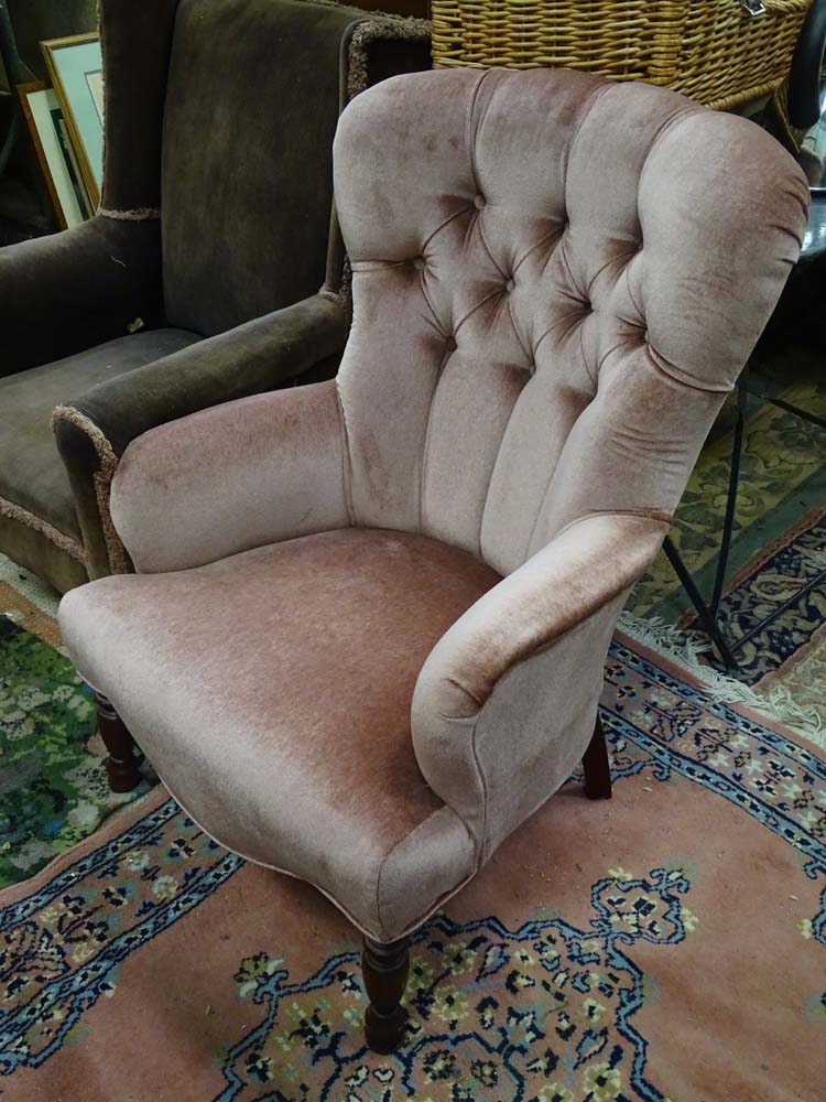 An Edwardian Corduroy upholstered armchair, - Image 3 of 4