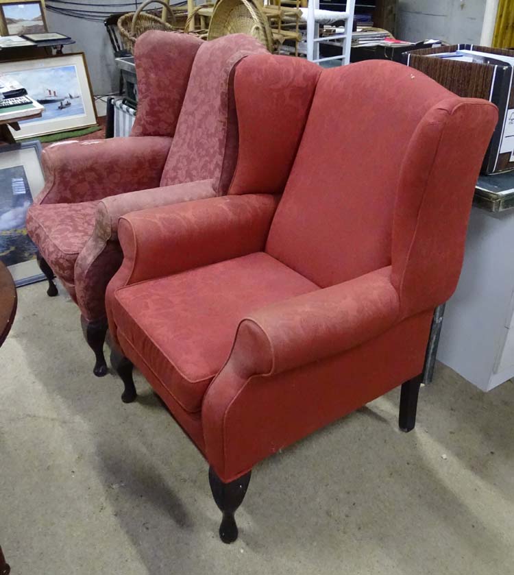 A pair of upholstered wing back armchairs for restoration CONDITION: Please Note - - Image 5 of 6