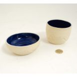 Local Studio Pottery: Minty Mountain- A handmade shallow dish and bowl with blue glazing to the