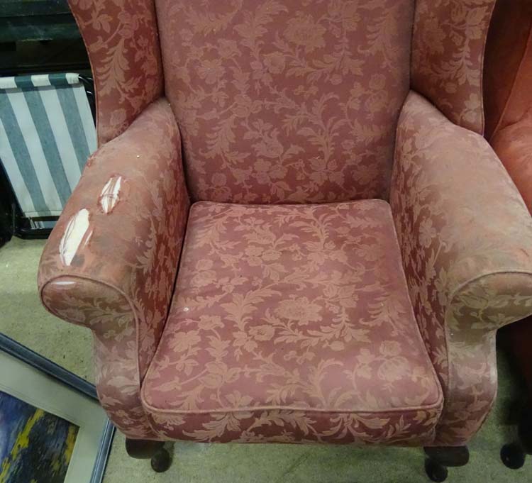 A pair of upholstered wing back armchairs for restoration CONDITION: Please Note - - Image 3 of 6